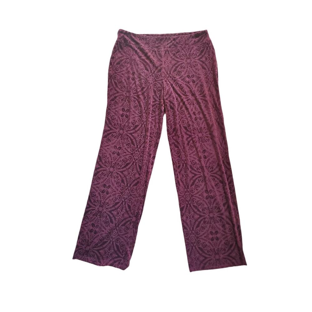 Soma Merlot Purple Paisley Velvet Burnout Lounge Sleep Pants Pajamas Size Medium